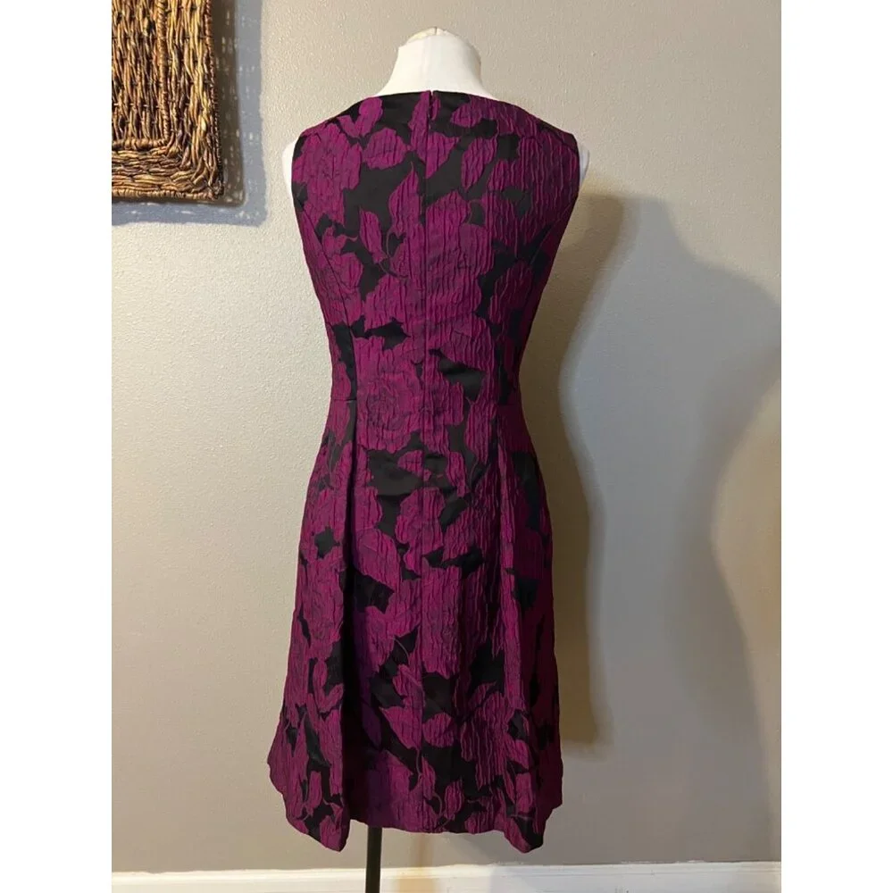 Ralph Lauren A Line Jacquard Dress 14 Pink Black Sleeveless Party Wedding - Picture 7 of 13
